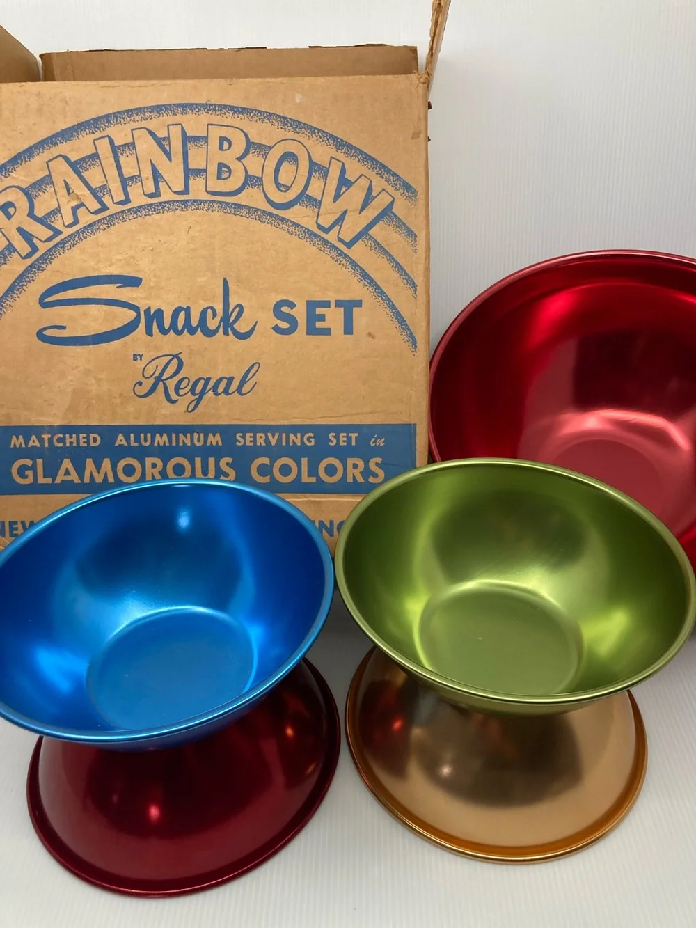 Vintage MCM Rainbow Snack Set by Regal Anodized Aluminum Bowls Set of 5